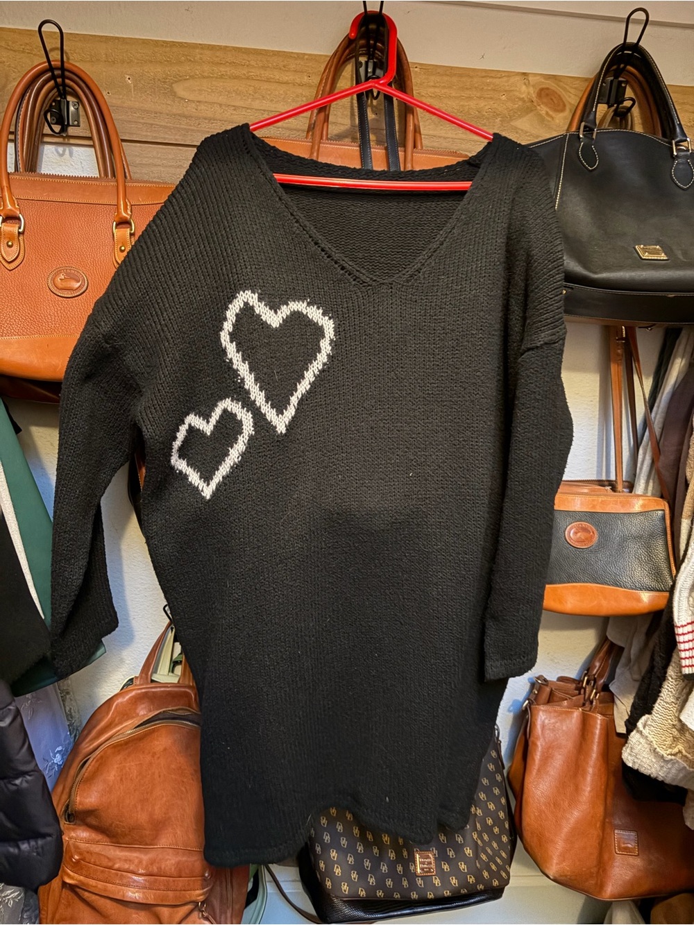 Black Heart-Accent V-Neck Women's Sweater